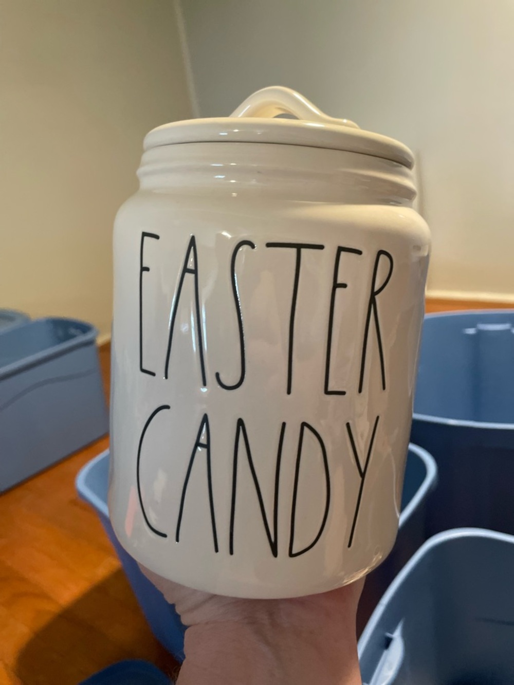 *Rae Dunn White Easter Candy Jar with Black Lettering